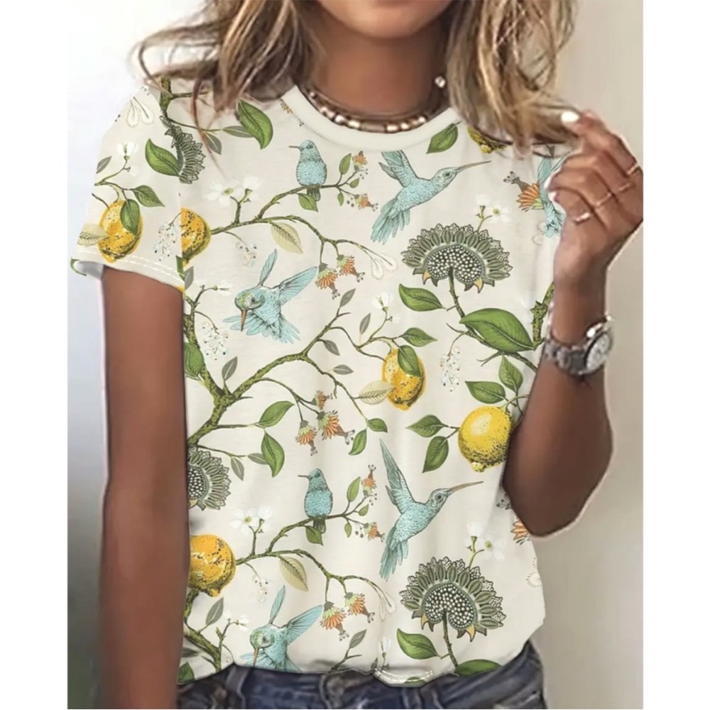 Floral Bird Print Women's Top